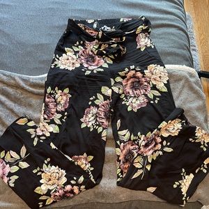 Black floral flowy pants